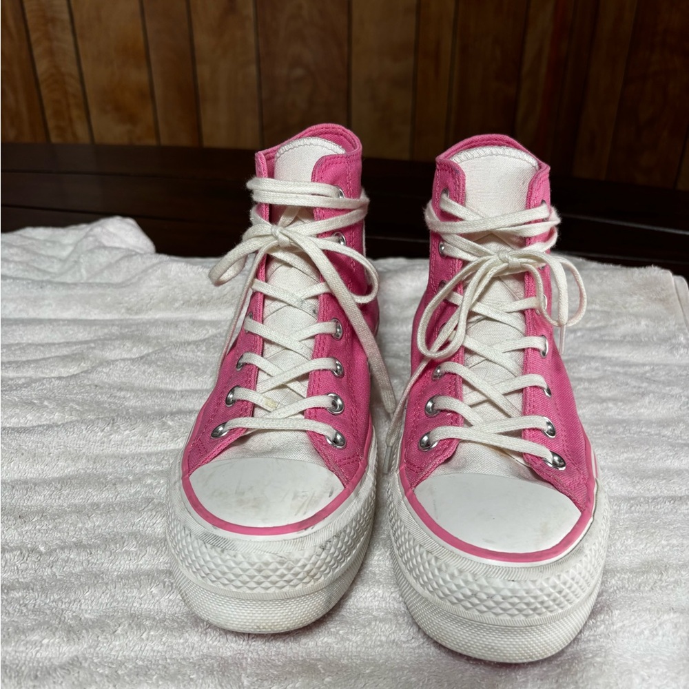 Pink and White High-Top Sneakers